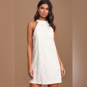 Lulus All My Adoration White Lace Halter Shift Dress